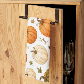 Watercolor Pumpkin Pattern Autumn Pumpkins Tea Towel