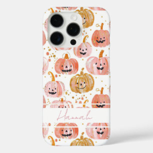 Watercolor Pumpkin pattern with name iPhone 16 Pro Case