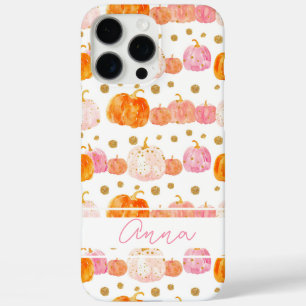 Watercolor Pumpkin pattern with name iPhone 16 Pro Max Case