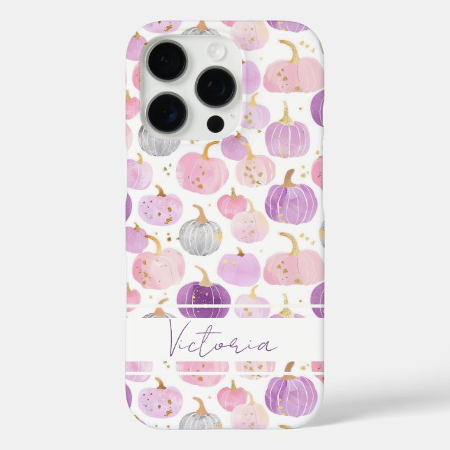 Watercolor Pumpkin pattern with name Case-Mate iPhone Case (Back)