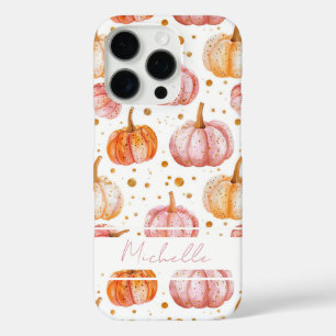 Watercolor Pumpkin pattern with name iPhone 16 Pro Case