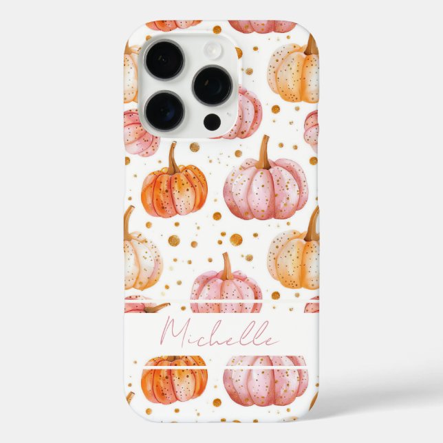 Watercolor Pumpkin pattern with name Case-Mate iPhone Case (Back)