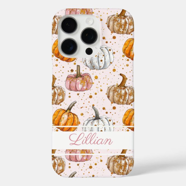 Watercolor Pumpkin pattern with name Case-Mate iPhone Case (Back)