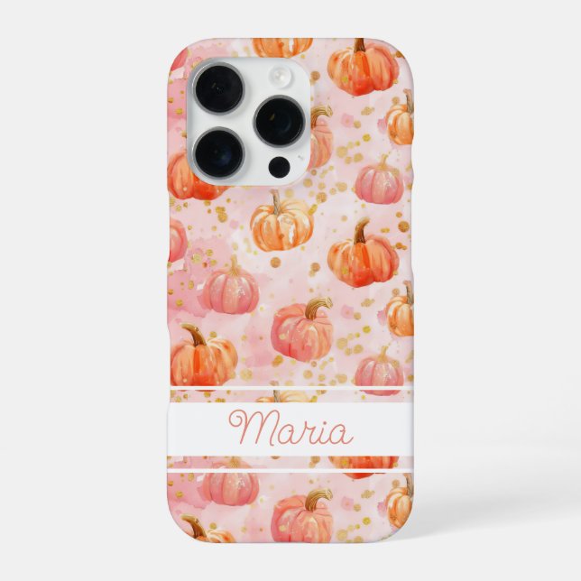 Watercolor Pumpkin pattern with name iPhone Case (Back)