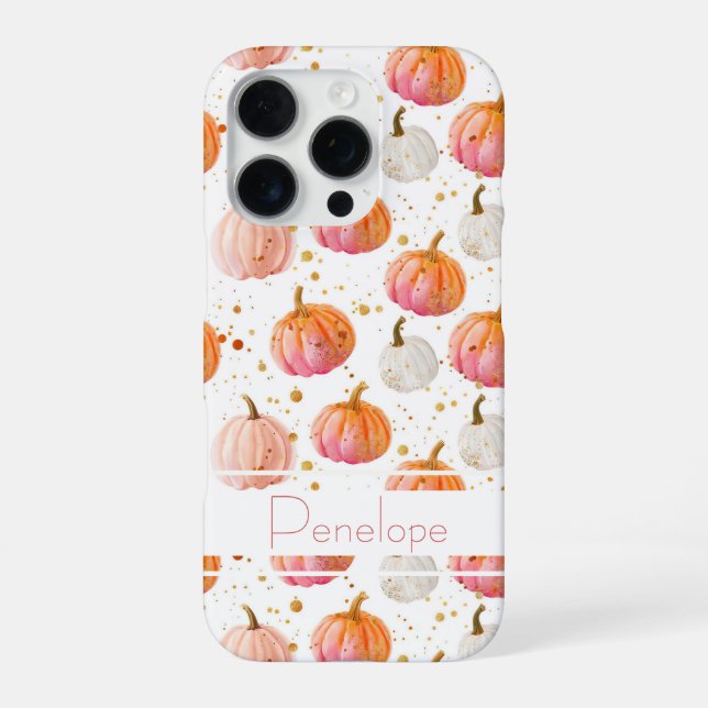 Watercolor Pumpkin pattern with name iPhone Case (Back)
