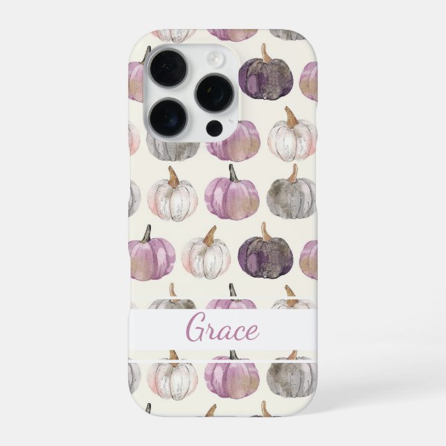 Watercolor Pumpkin pattern with name iPhone Case (Back)