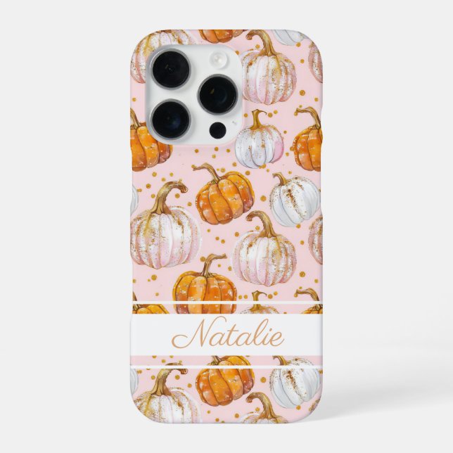 Watercolor Pumpkin pattern with name iPhone Case (Back)