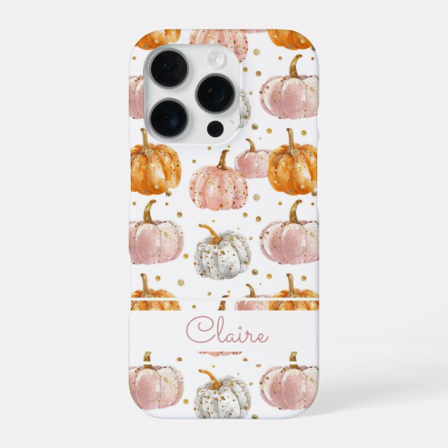 Watercolor Pumpkin pattern with name iPhone Case (Back)