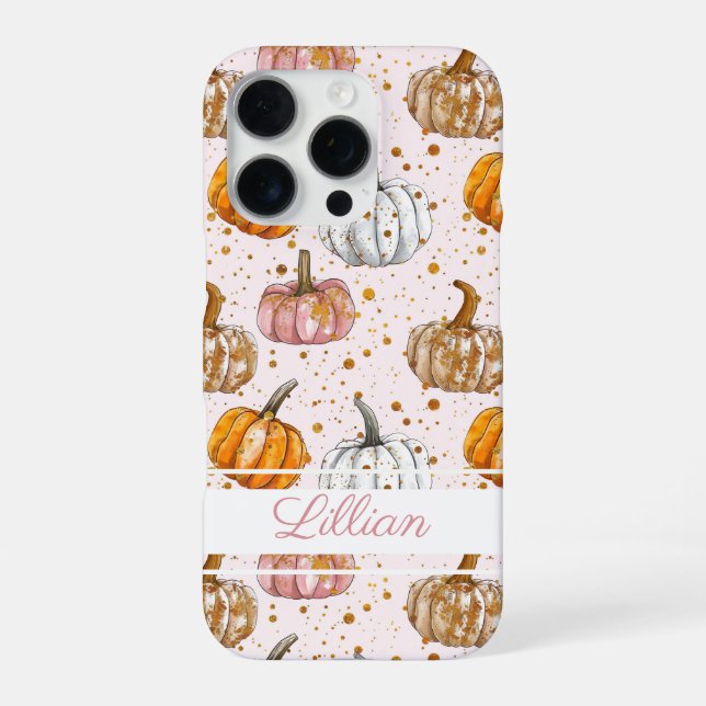 Watercolor Pumpkin pattern with name iPhone Case (Back)