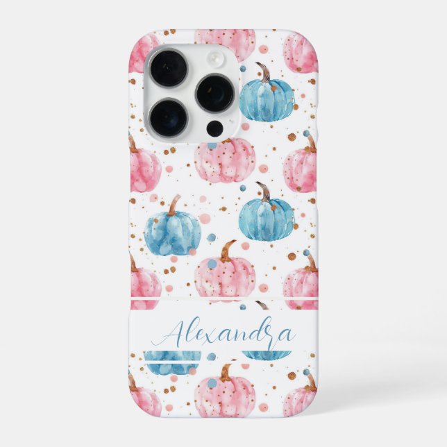 Watercolor Pumpkin pattern with name iPhone Case (Back)