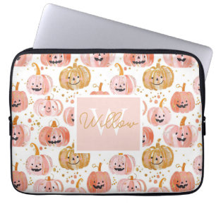 Watercolor Pumpkin pattern with name Laptop Sleeve