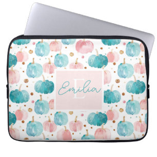 Watercolor Pumpkin pattern with name Laptop Sleeve