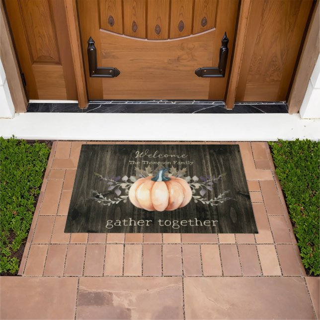 Watercolor Pumpkin Personalised Doormat (Outdoor)