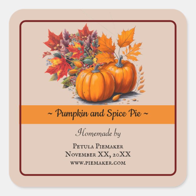 Watercolor Pumpkin Pie Bakery Product Label (Front)