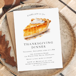 Watercolor Pumpkin Pie Thanksgiving Dinner Invitation