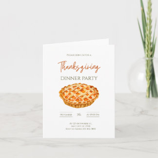Watercolor Pumpkin Pie Thanksgiving Dinner Party Invitation