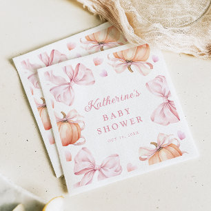 Watercolor Pumpkin Pink Bow Baby Shower Napkin