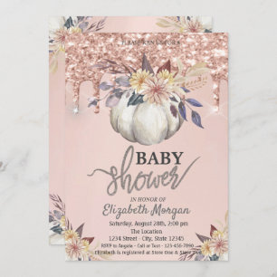 Watercolor Pumpkin Rose Gold Glitter Drips Invitation