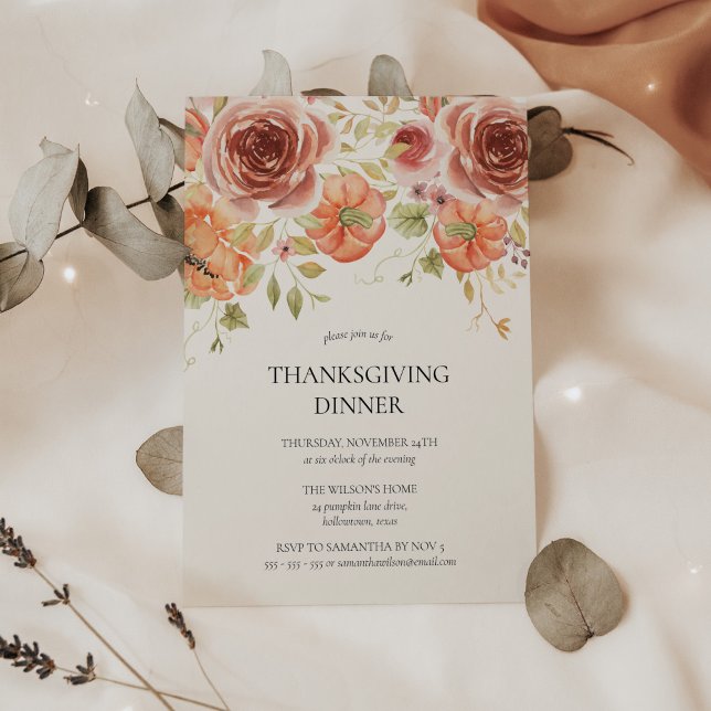 Watercolor Pumpkin Rustic Thanksgiving Dinner  Invitation (Creator Uploaded)