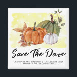 Watercolor Pumpkin  Save the Date Fall Wedding  Magnet<br><div class="desc">Watercolor Pumpkin Save the Date Fall Wedding magnet features watercolor painted orange green white pumpkin arrangement, yellow brush stroke and text template.A perfect design for fall or autumn wedding theme.Please click on the personalise button to customise it with your text or name.Kindly visit my store " loveyouart" for other or...</div>