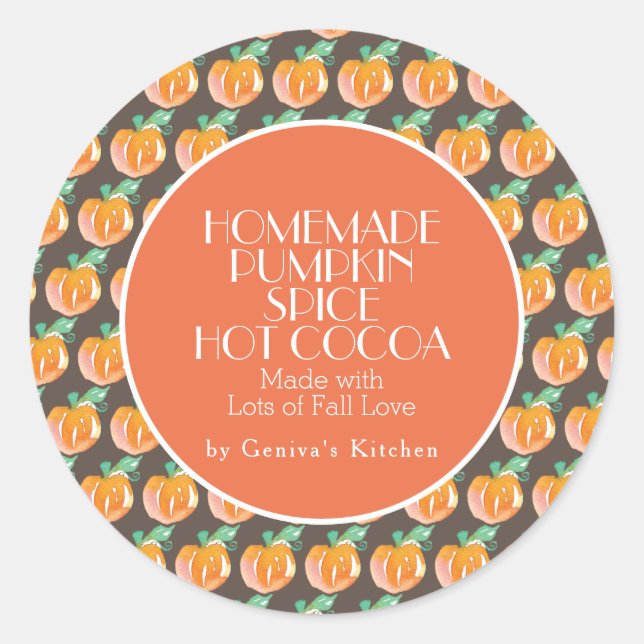 Watercolor Pumpkin Spice Cocoa Homemade Mix Classic Round Sticker (Front)