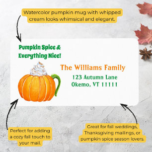 Watercolor Pumpkin Spice Latte Address Label