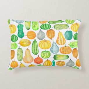 Watercolor pumpkin, squash seamless pattern decorative cushion