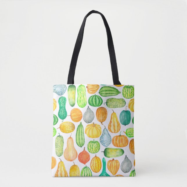 Watercolor pumpkin, squash seamless pattern tote bag (Front)