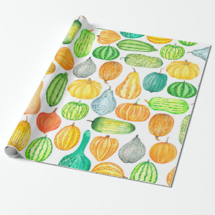 Watercolor pumpkin, squash seamless pattern wrapping paper