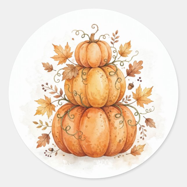 Watercolor Pumpkin Stack Fall Decor Sticker (Front)