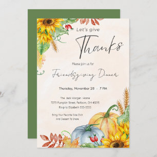 Watercolor Pumpkin Sunflower Friendsgiving Dinner Invitation