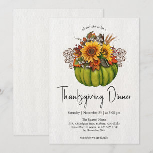 Watercolor Pumpkin & Sunflowers Thanksgiving  Invitation