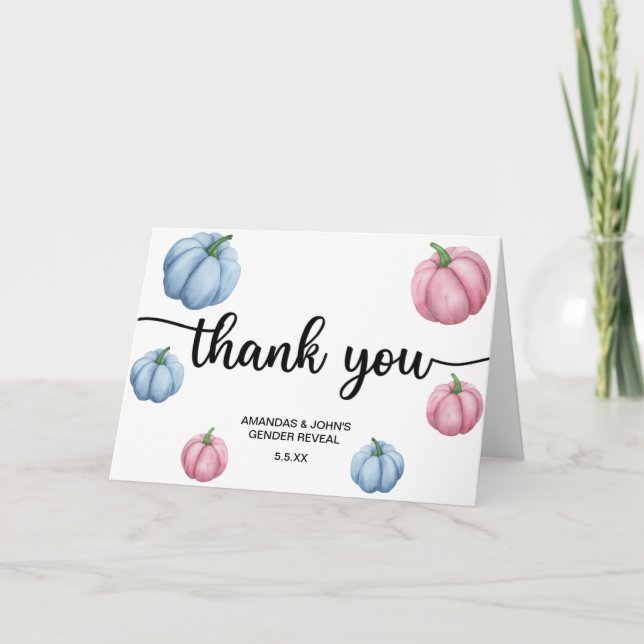 Watercolor Pumpkin Thank you gender reveal Card (Front)