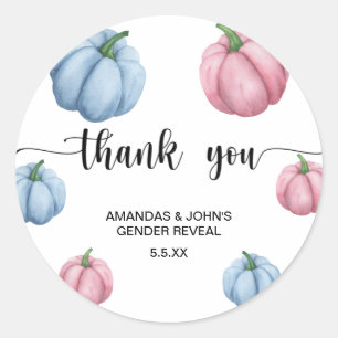 Watercolor Pumpkin Thank you gender reveal Classic Round Sticker
