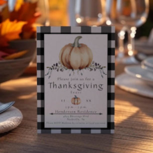 Watercolor Pumpkin Thanksgiving Dinner   Black Invitation
