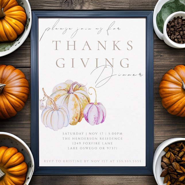 Watercolor Pumpkin Thanksgiving Dinner Invitation (Creator Uploaded)