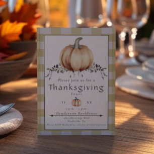 Watercolor Pumpkin Thanksgiving Dinner   Yellow Invitation