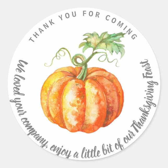 Watercolor Pumpkin Thanksgiving Leftovers Classic Round Sticker (Front)
