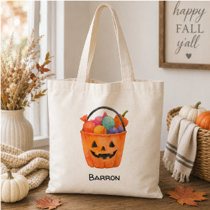 Watercolor Pumpkin Trick or Treat Personalised Tot Tote Bag