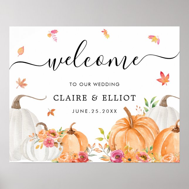 Watercolor Pumpkin Wedding Welcome Sign (Front)
