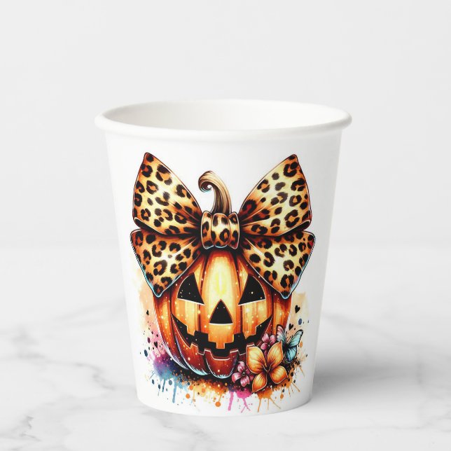 Watercolor pumpkin with bow paper cups (Front)
