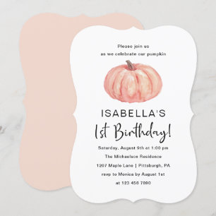 Watercolor Pumpkin's 1st Birthday Party Invitation