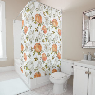 Watercolor Pumpkins and Foliage Autumn Pattern Shower Curtain