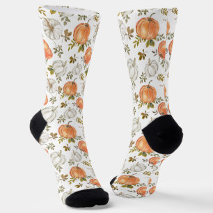 Watercolor Pumpkins and Foliage Autumn Pattern Socks