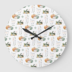 WATERCOLOR PUMPKINS AND GOURDS LARGE CLOCK
