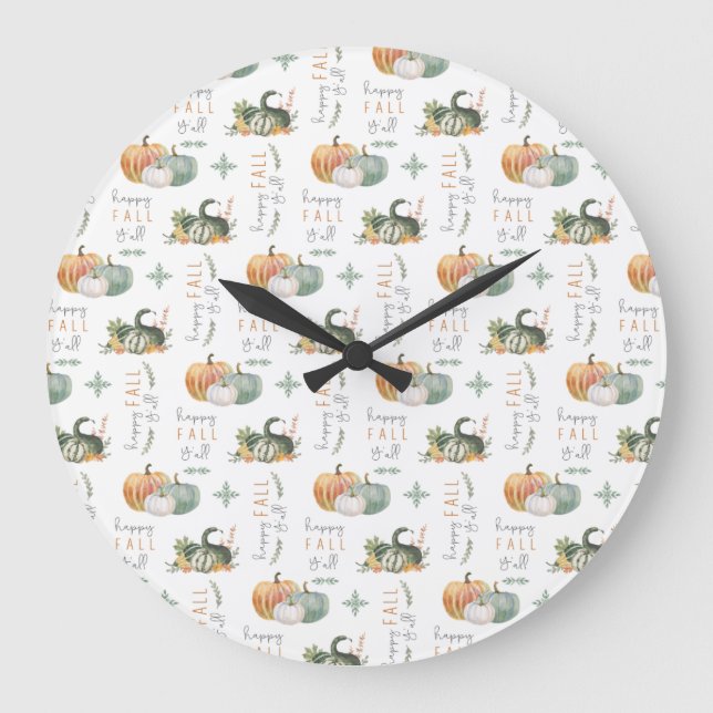 WATERCOLOR PUMPKINS AND GOURDS LARGE CLOCK (Front)