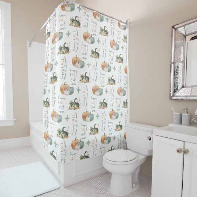 WATERCOLOR PUMPKINS AND GOURDS SHOWER CURTAIN (In Situ)