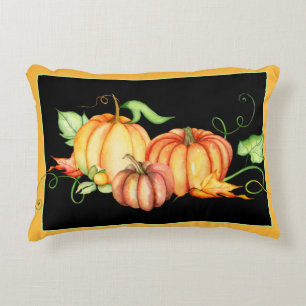 Watercolor pumpkins and leaves decorative cushion