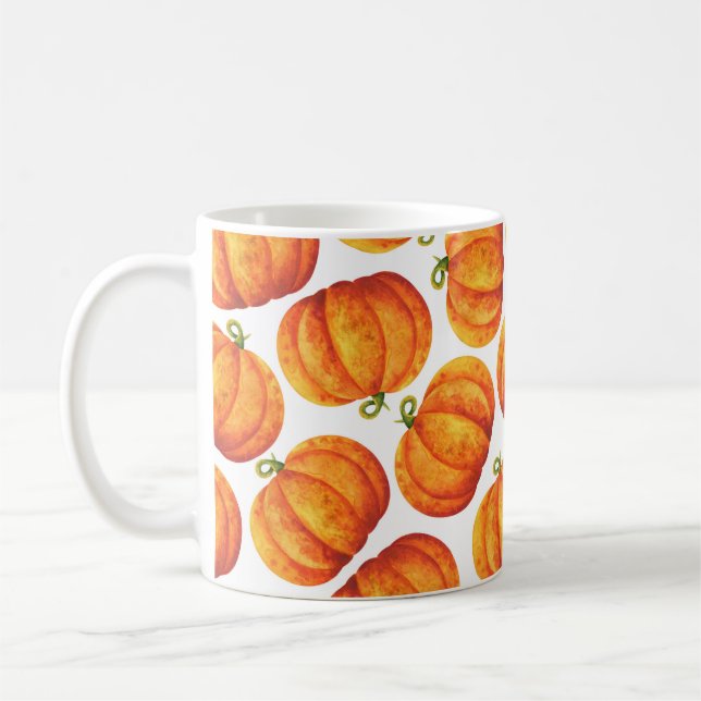 Watercolor pumpkins: autumn crop pattern. coffee mug (Left)