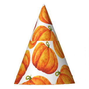 Watercolor pumpkins: autumn crop pattern. party hat
